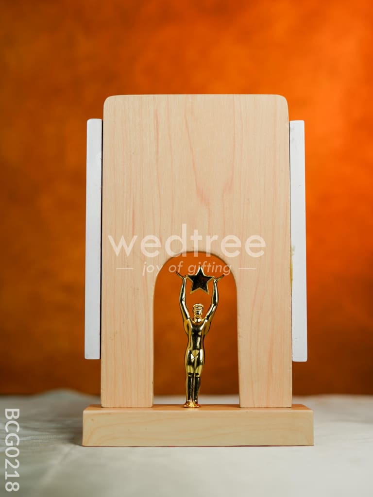 Wooden Trophy with Man Holding Star - 10 inch - BCG0218