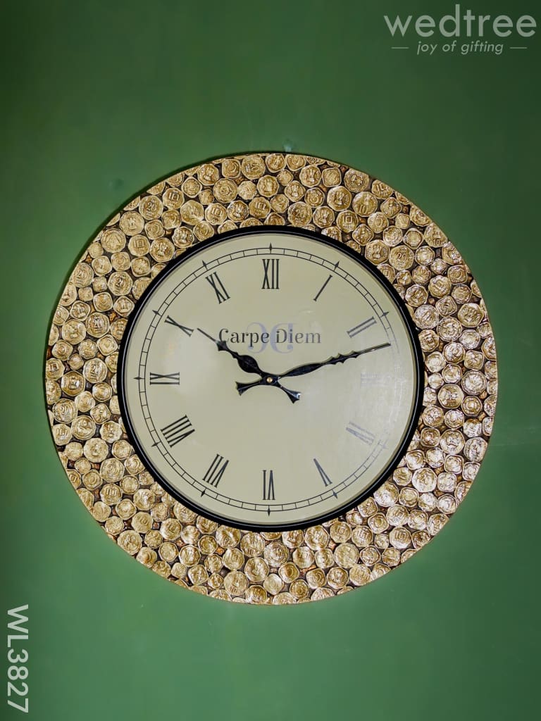 Wooden Wall Clock with Coins Frame - Brown Base (18 inch)