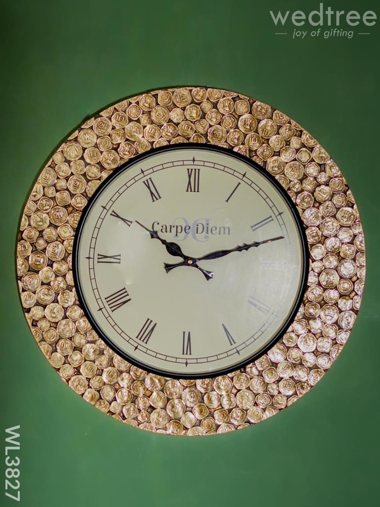 Wooden Wall Clock with Coins Frame - Brown Base (18 inch)