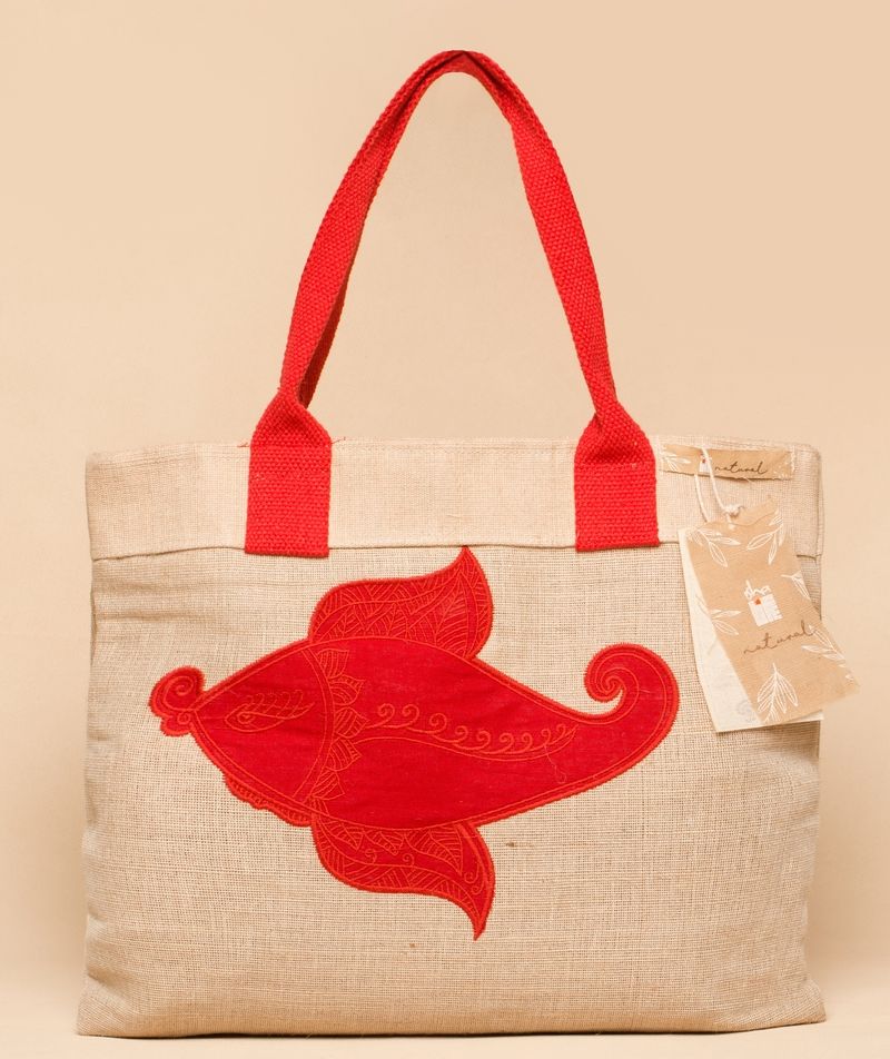 Embroidered Jute Bag (Fish Design)