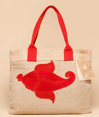 Embroidered Jute Bag (Fish Design)