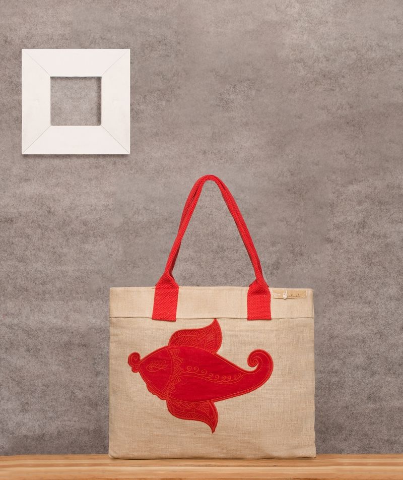 Embroidered Jute Bag (Fish Design)