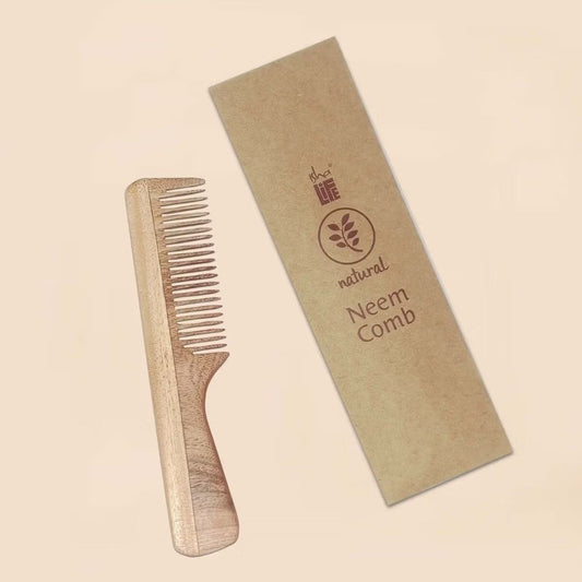 Handmade Neem Wood Comb (Handle model) - Narrow Teeth