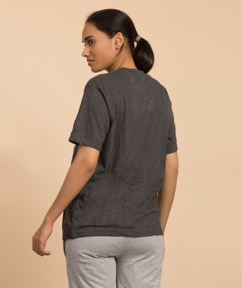 Unisex Silver Printed Moon Cotton T-shirt - Dark Grey