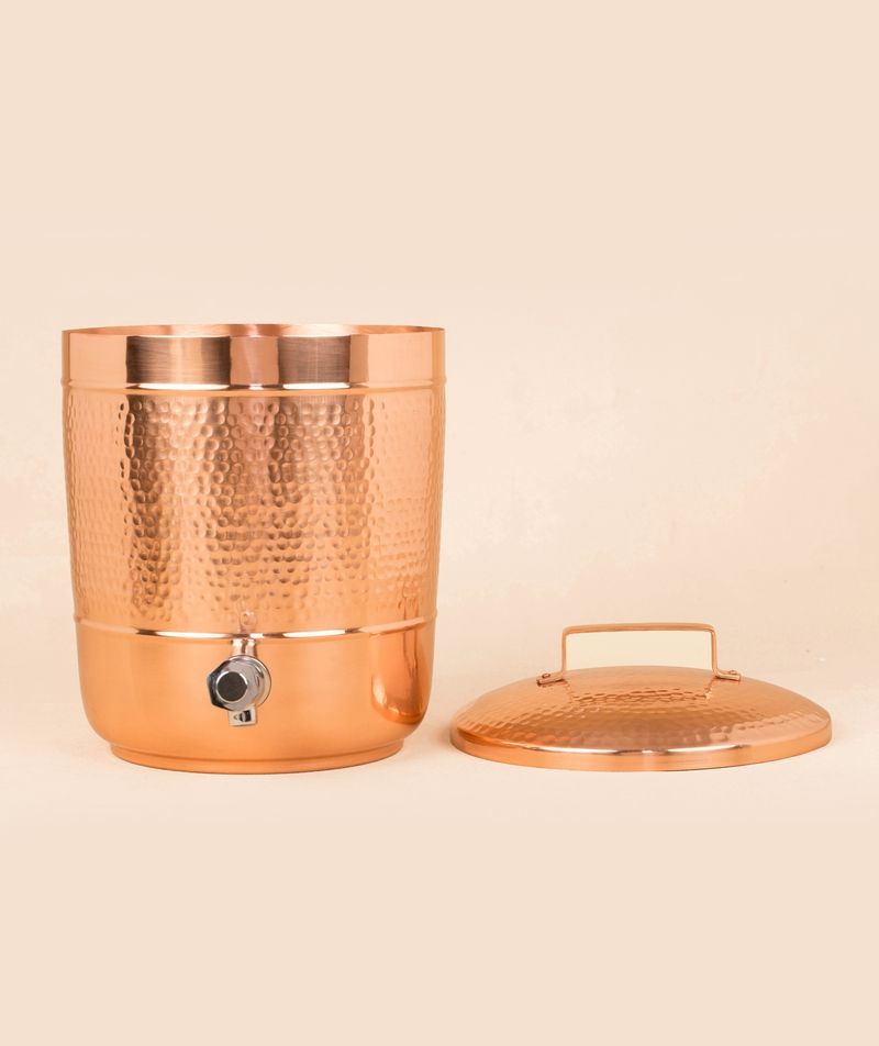 Hammered Copper Storage Pot with Iron Stand, 8 Liters