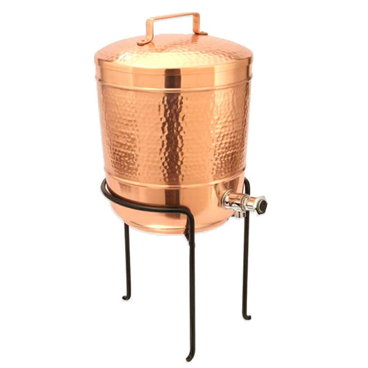 Hammered Copper Storage Pot with Iron Stand, 8 Liters