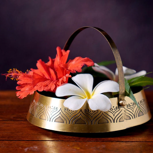 Antique Brass Flower Basket For Your Sacred Space and Decor
