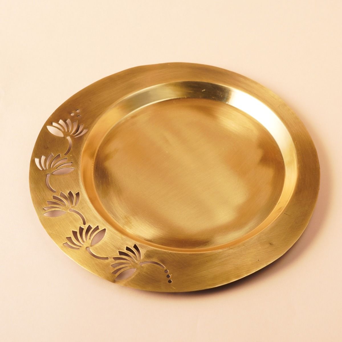 Lotus Etched Multipurpose Elegant Brass Platter - Big