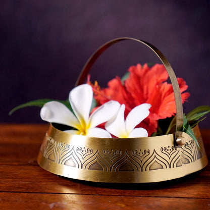 Antique Brass Flower Basket For Your Sacred Space and Decor
