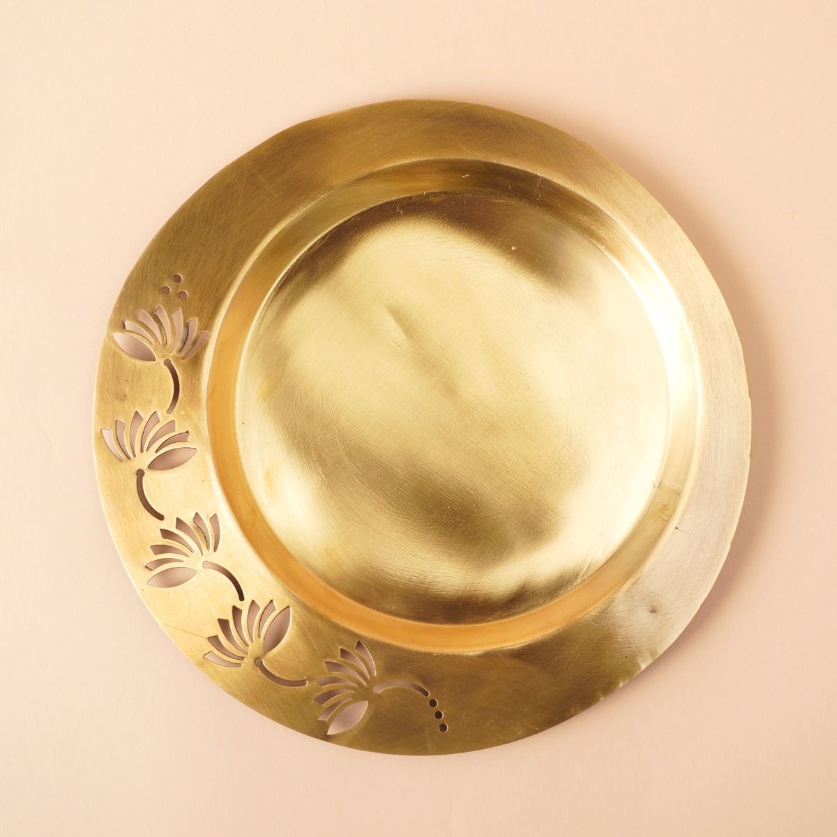 Lotus Etched Multipurpose Elegant Brass Platter - Big