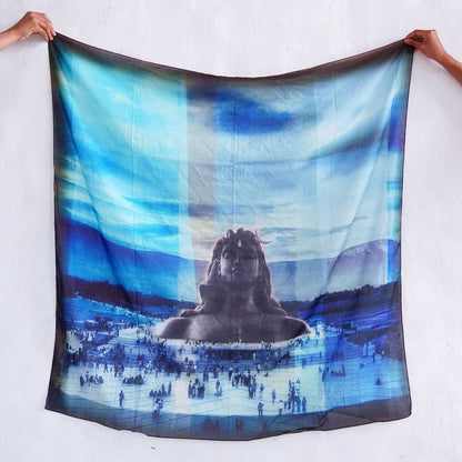 Lightweight and Luxuriously Soft Adiyogi Cotton Stole - Playful Blue