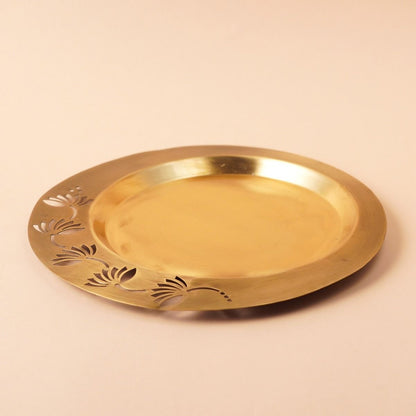 Lotus Etched Multipurpose Elegant Brass Platter - Big