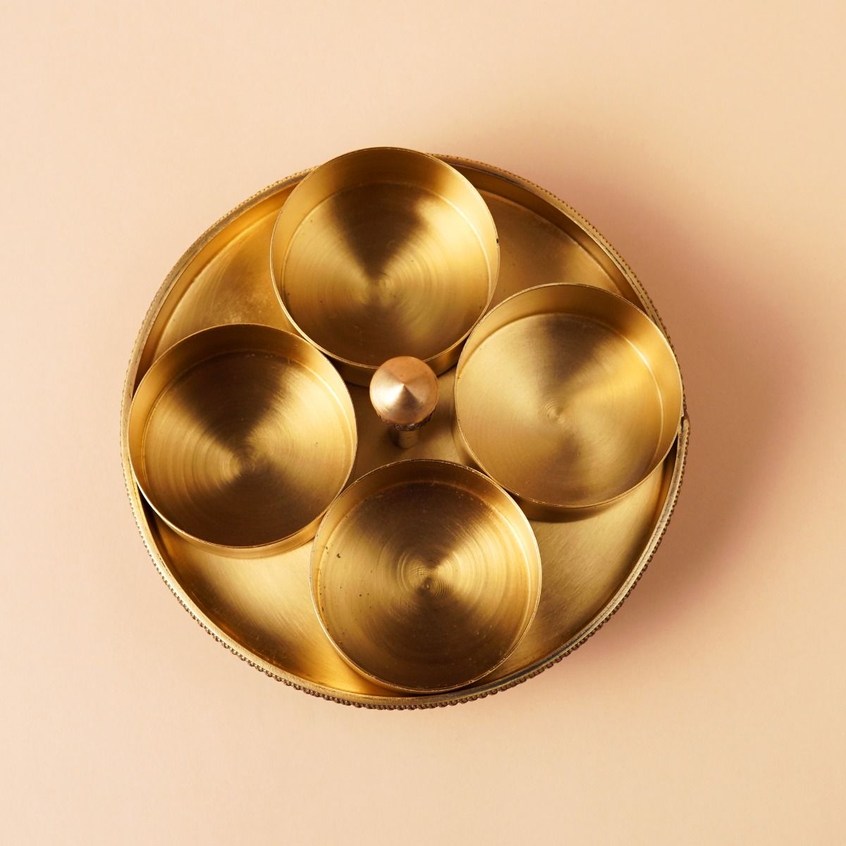 Brass Condiment Serving Tray with Four Bowls
