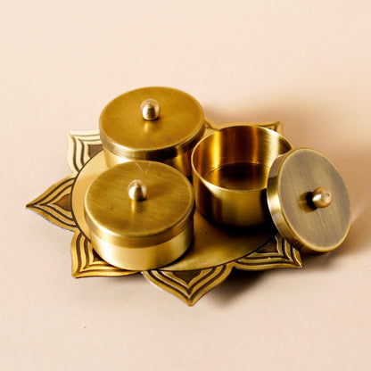 Convenient and Durable Brass Kumkum and Turmeric Holder Showing Graceful Antique Finish