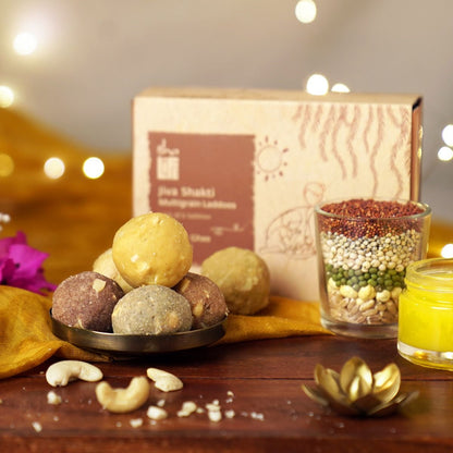 A2 Ghee Jiva Shakti Laddoos with Nuts (180g). Pack of 6. Millet and Multi-Grain Laddoo with Goodness of A2 Cow Ghee and Nuts
