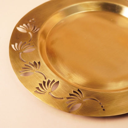 Lotus Etched Multipurpose Elegant Brass Platter - Big