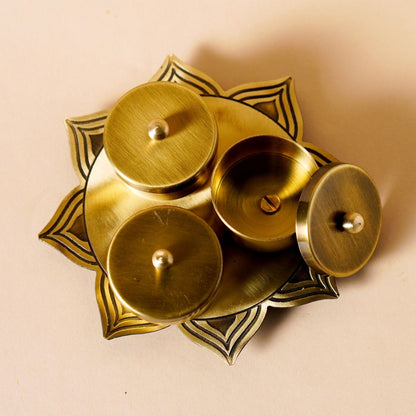 Convenient and Durable Brass Kumkum and Turmeric Holder Showing Graceful Antique Finish