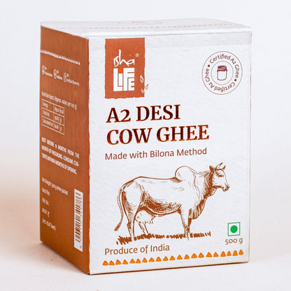 Pure A2 Desi Cow Ghee(250gm). Made traditionally from curd. Made from grass-fed free grazing desi cows' milk. Extracted using non-exploitative methods. Bilona ghee