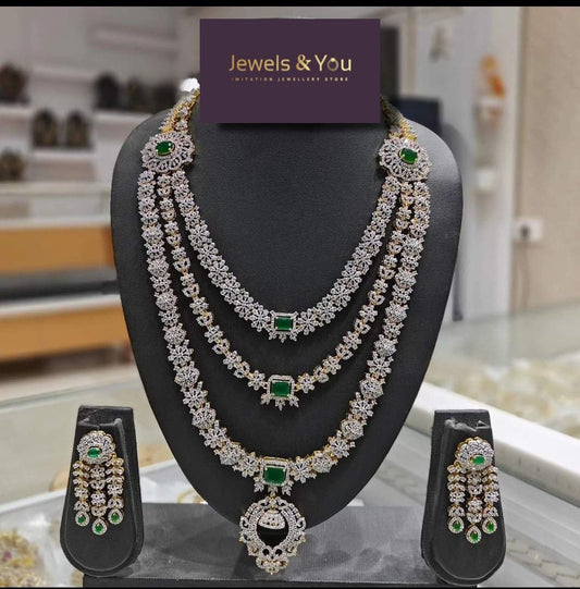 Wedding Collection - AD CZ Trendy Imitation Jewellary/Jewelry ,Color-CZ with Single Green Stones
