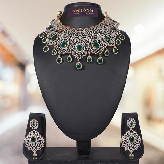 Bridal Beautiful Imitation Jewellery, Color-CZ with Green Stones