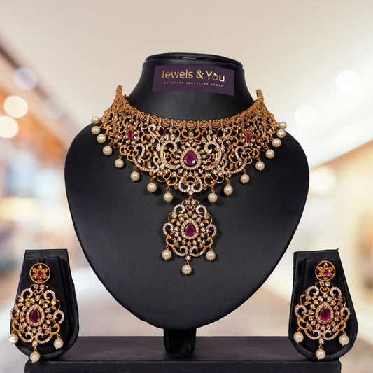Wedding Collection Beautiful Imitation Jewellery, Color-Golden with Red Stones