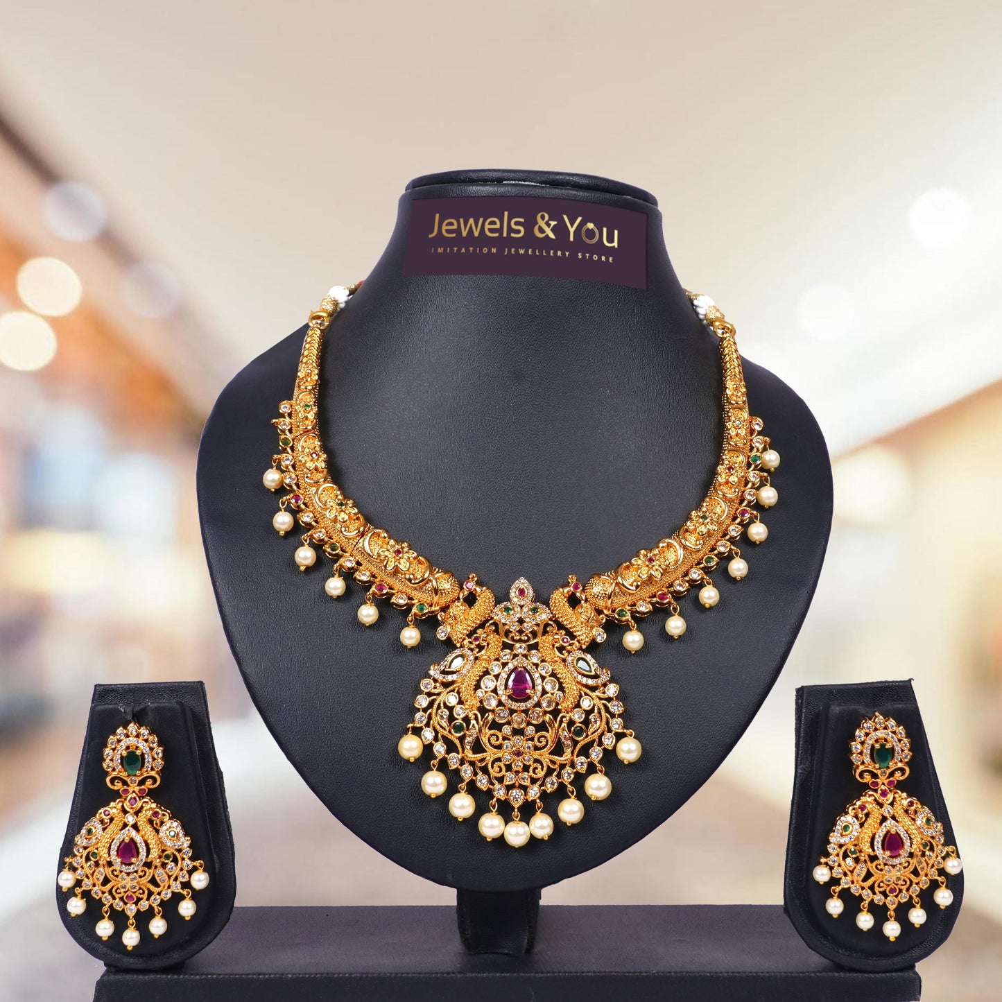 Wedding Collection Traditional Imitation Jewellery, Color-Golden with Pearls