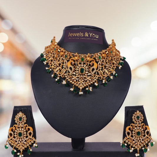 Wedding Collection Fashion Imitation Jewellery,Color-Golden with Green Stones