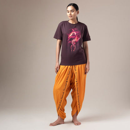 Unisex Printed Dhoti Pant With Aum Namah Shivaya Printed Border - Orange